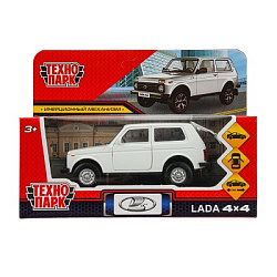 389229 Машина металл LADA 4x4 длина 12 см, двери, багаж, инерц, белый, кор. Технопарк в кор.2*36шт