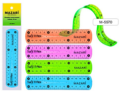 Линейка " Mazari " гибкая 15см пластиковая, ассорти 4 цвета, пакет, европодвес
