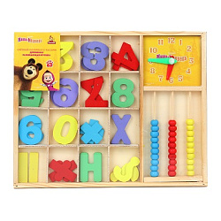 Игрушка деревянная Маша и Медведь счетный материал с часами, терм. пакет Буратино в кор.120шт