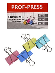 Зажим для бумаг ЦВЕТНОЙ (ЗК-4171), 15мм, (набор 12шт) в карт. коробке и опп