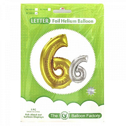 Шар фольгиниров.фигурн. золото,серебро 40*100см." ЦИФРА "6"арт.102605-6(1/100шт)