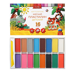 Пластилин " Глобус " Детский классический повышенной мягкости 16цветов 240 грамм,картонная упаковка