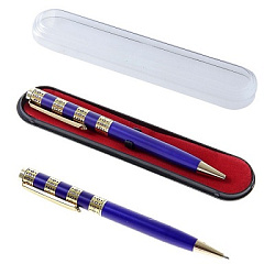 Ручка подарочная, шариковая "Роскошь" в пластиковом футляре, поворотная, синяя с золотистыми вставка