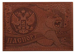 Обложка для паспорта " Имидж " Медведь, коричневая, натуральная кожа, блинтовое тиснение