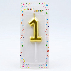 Свеча ЦИФРА "1" цвет золото 6см арт.1826 (12/600шт)