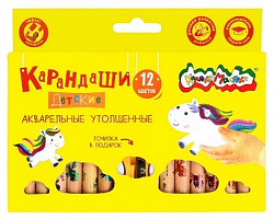 Карандаши " Каляка-Маляка " акварельные 12цв утолщенные, круглые, деревянные, картонная упаковка, ев