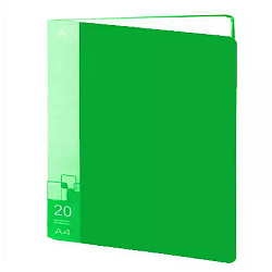 Папка 20файлов " Бюрократ " А4 зеленая, пластик 0,6мм,торцевой карман с бумажной вставкой