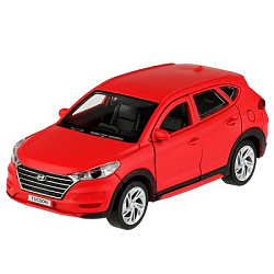 336378 Машина металл HYUNDAI TUCSON длина 12 см, двери, багаж., инер, красный, кор. Технопарк в кор.