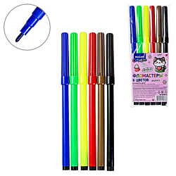 Фломастеры " Mazari " Котик 6цв круглые, вентилируемый колпачок, пластиковый блистер, европодвес