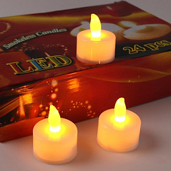 Светодиодная декоративная свеча белая 2,5 см на батарейках 24 шт./уп.