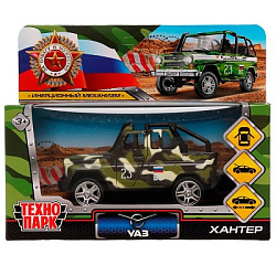 328312 Машина металл UAZ HUNTER beach ВОЕННЫЙ, 11,5 см, откр дв, багаж., ин., кор. Технопарк в кор.2