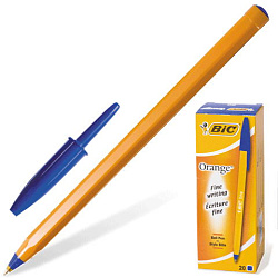 Ручка шариковая " BiC " Orange Original Fine синяя 0.8мм, колпачок с клипом, цвет корпуса- оранжевый