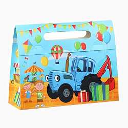 Пакет подарочный-коробка для подарка, Синий трактор, 40×30×12 см