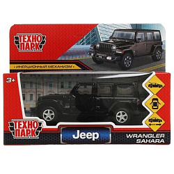 340972 Машина металл JEEP WRANGLER SAHARA 12 см, двери, багаж, инерц, черный, кор. Технопарк в кор.2