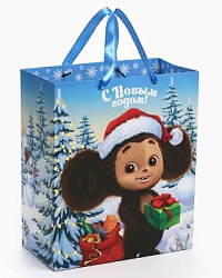 Пакет подарочный новогодний, 23 х 27 х 11.5 см, упаковка, Чебурашка