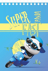 Блокнот МАЛЫЙ ФОРМАТ А6 спираль сверху 40л " Lamark " Супер панда, клетка, обложка - мелованный карт