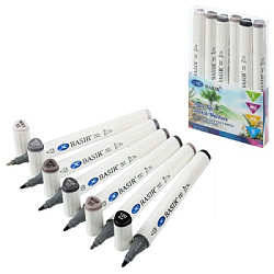 Набор маркеров для скетчинга " Basir "  6цв (теплые серые цвета ассорти) двухсторонние, 1,0-7,0мм, п