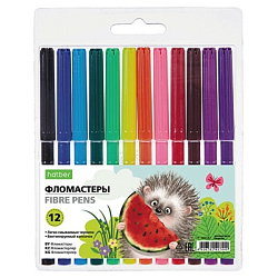Фломастеры " Hatber " Хорошо быть ёжиком 12цв круглые, вентилируемый колпачок, блистер, европодвес