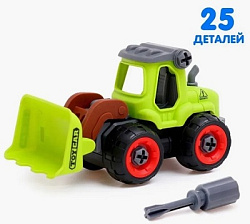Конструктор детский №385-130 Бульдозер с отверткой и шурупами/сетка/20*8*11