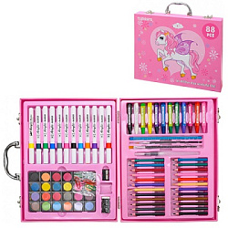 Набор для творчества " Basir " Единорожка 88 предметов: маслянная пастель- 12шт, акварель- 24цв, акр