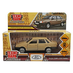 Машина металл LADA-21099 "СПУТНИК" 12 см, двери, багаж, инерц, бежевый, кор. Технопарк в кор.2*36шт