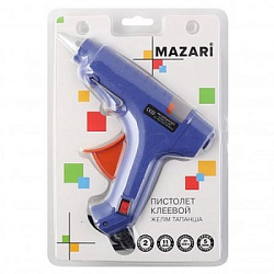 Клеевой пистолет " Mazari " мощность- 60 Вт, время нагрева до рабочей температуры - 5 минут, диаметр