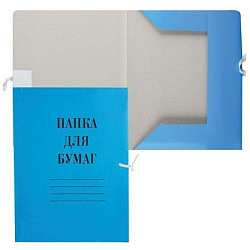 Папка на завязках " Бюрократ " 320г/м синяя, меловаванный картон