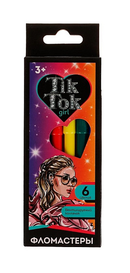 334943 Фломастеры 6цв, круглые, карт коробка TIK TOK GIRL в кор.12*24наб