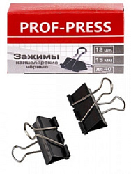 Зажим   для бумаг ЧЕРНЫЙ (ЗК-4165), 15мм, (набор 12шт) в карт. коробке и опп