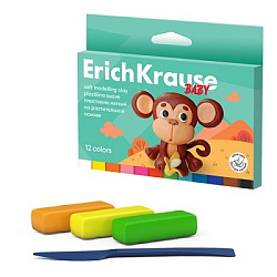 Пластилин " Erich Krause " Baby 12цв, 180г, мягкий, со стеком, растительная основа, картонная коробк