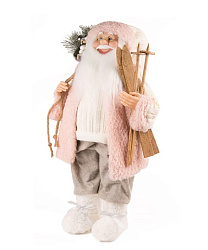 Новый Год Дед Мороз MAXITOYS, в Розовой Шубке с Лыжами и Подарками, 30 см