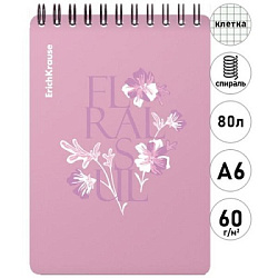 Блокнот с пластиковой обложкой МАЛЫЙ ФОРМАТ А6 спираль сверху  80л " Erich Krause " Floral Soul, Роз