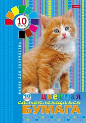 Бумага цветная А4 самоклеющаяся 10л 10цв " Hatber " Пушистый котенок, в папке, 194*280мм