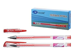 Ручка гелевая " Basir "  красная 0,5мм рифленый держатель, металлический наконечник, прозрачный корп