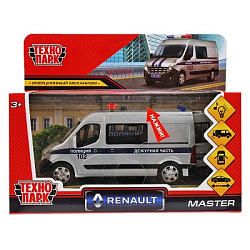 Машина металл свет-звук RENAULT MASTER ПОЛИЦИЯ 14 см, двер, серебрист, кор. Технопарк в кор.2*32шт