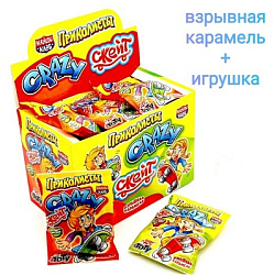 Взрывная карамель Приколисты Crazy - скейт с игрушкой и татуировкой (PPC005) 1 гр*12 бл*30 шт