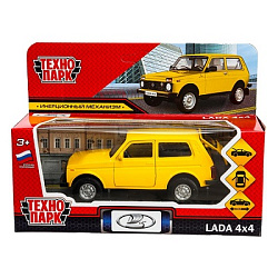Машина металл LADA 4x4 12 см, двери, багаж, инерц,  желтый, кор. Технопарк в кор.2*36шт