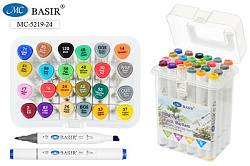 Набор маркеров для скетчинга " Basir "  24цв двухсторонние, 1,0-7,0мм, пулевидный/скошенный, трехгра