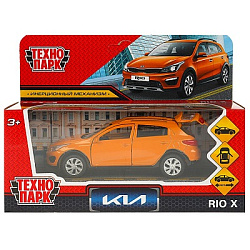 361411 Машина металл KIA RIO X длина 12 см, двери, багаж, инерц, оранжевый, кор. Технопарк в кор.2*3