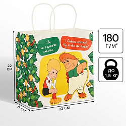 Пакет подарочный, 22×22×11 см, крафт, упаковка, Малыш и Карлсон