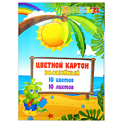 Картон цветной А4 волшебный 10л 10цв " KWELT " золото+ серебро, в папке