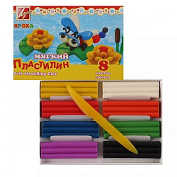 Пластилин " Луч " Кроха  8цв 132г восковой, мягкий, со стеком, картонная упаковка