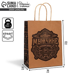 Пакет подарочный крафтовый, упаковка, «Настоящему мужчине», MS 18×23×10 см