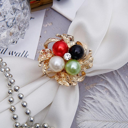 Кольцо для платка "Цветок" семицветик, цветное в золоте 1353787