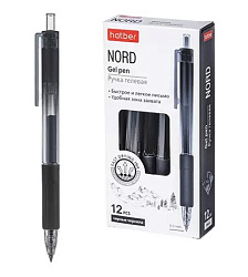 Ручка гелевая автоматическая " Hatber " Nord черная 0,5мм резиновый держатель, прозрачный пластиковы