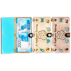 Конверт для денег деревянный (купюрница) " С Рождением сыночка " на кнопке, деревянные элементы, 165