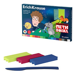 Пластилин " Erich Krause " Приключения Пети и Волка18цв, 270г, со стеком, картонная коробка