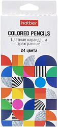 Карандаши цветные деревянные Concept 24цв " Hatber " стираемые трехгранные, картонная упаковка, евро