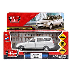 Машина металл LADA PRIORA длина 12 см, двери,багаж,инерц,серебристый, в кор. Технопарк в кор.2*36шт