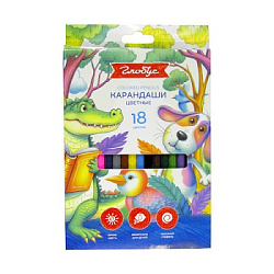 Карандаши цветные деревянные шестигранные 18цв " Глобус " картонная упаковка, европодвес